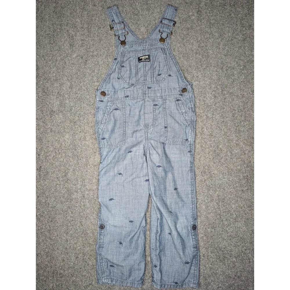 Oshkosh Bgosh Toddler Kids 4T Overalls Blue Dinosaur Print Adjustable Legs